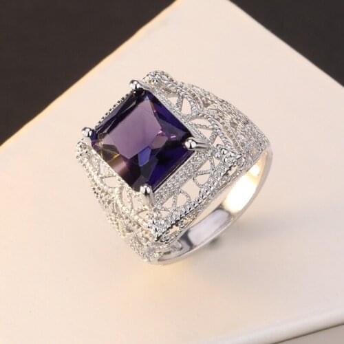 Large Square Purple/Pink Stone Engagement Ring Charming 9 2 5 Color Cubic Zircon Wedding Jewelry Rings For Women