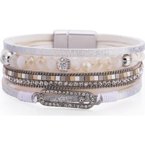 ORNAPEADIA Bohemian Beaded Thin Chain Hot Sale Rhinestone Multilayer Broad-Bound Magnetic Clasp Bracelet Exaggerated Bracelet