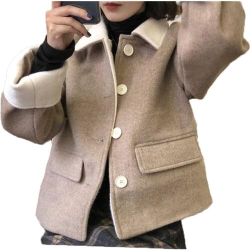 2020 Autumn Winter New 80 % Wool Coat Womens Short Loose Couture with Pure Cashmere Two-sided Woolen Wool Blends