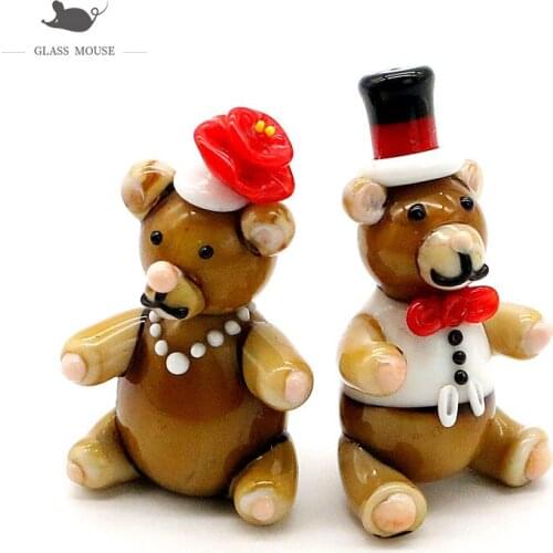 Murano Glass Couple Bear Figurines Crafts Ornaments Home Table Decor Collection Handmade Cute Cartoon Animal Xmas Gifts For Kids