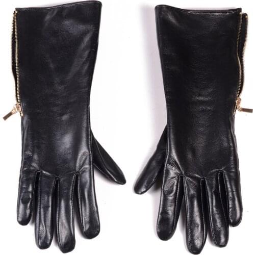 30cm(11.8") Mens Real Leather Goat Skin Middle long side zipper GAUNTLET gloves Customizable gloves Motocycle gloves