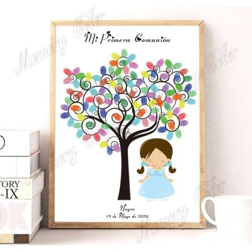 Custom Theme Name Date Kids First Holy Communion Fingerprint DIY Signature Canvas Guestbook For Kids Baptism Party Decoration