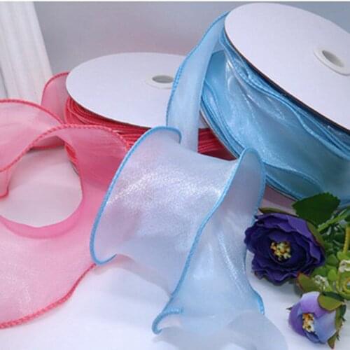 5cm*25yards Organza Ribbon Roll Translucent Wavy Edge Ribbon For Hair Crafts Bow Accessories Wedding Car Sashes Deco