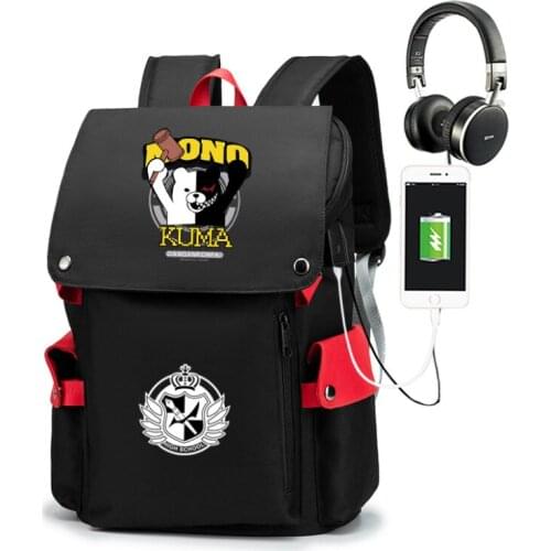 Anime Danganronpa Backpack USB Port monokuma School Bag Bear Pattern Student Teenagers School Book travel Laptop Mochilas