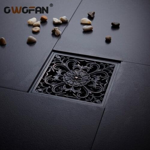 Floor Drains 10*10cm Antique Carved Shower Floor Drain Euro Bathroom Deodorant Square Floor Drain Strainer Cover Grate Waste-703