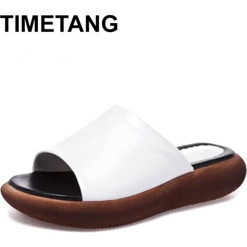 TIMETANG Newest Soft Comhide Summer Leather Sandals Ladies Slippers Casual Shoes Platform Simple Open Shoes Woman SandalsSlipper