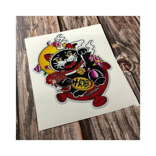 Car Styling Vinyl Wrap Spray Lucky Black Cat Lovely Cartoon Carp Motorcycle Helmet Laptop Sticker 12.3x10cm