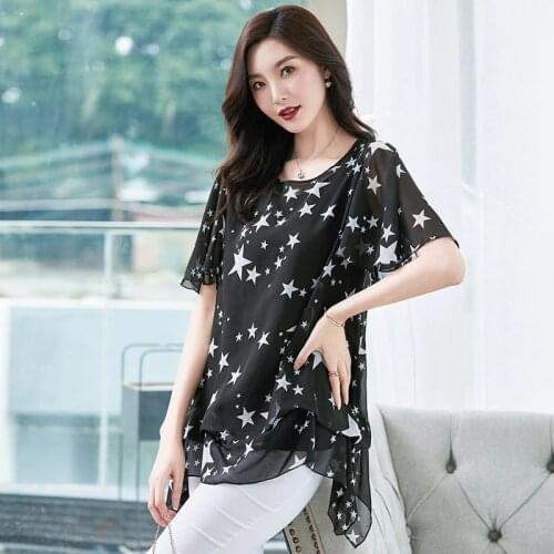 Womens Oversize Long Blouse Plus Size 5XL 6XL Print Tops Tees Womens Summer Style Clothing Chiffon T-shirt