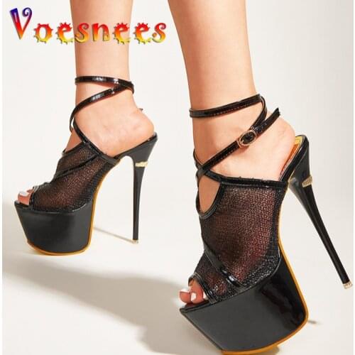 2021 Walk Show Mesh Striptease Sandals Summer Pole Dance Open Toe Party Women Shoes Sexy Nightclub Fashion Thin High Heels Solid