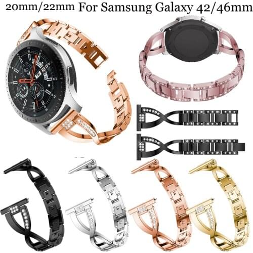 Women stainless steel wristband For Samsung Galaxy 42mm 46mm Active2 40mm 44mm Smart Watch Band 20mm 22mm Wrist Strap Gear S3 S2