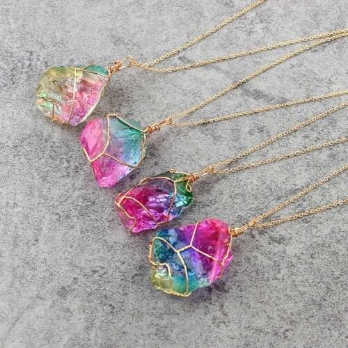 Rainbow Natural Stone Pendant Necklace Women Crystal Necklace Necklace For Girls Rock Chain Quartz Gift Color Chakra Long G H7L1