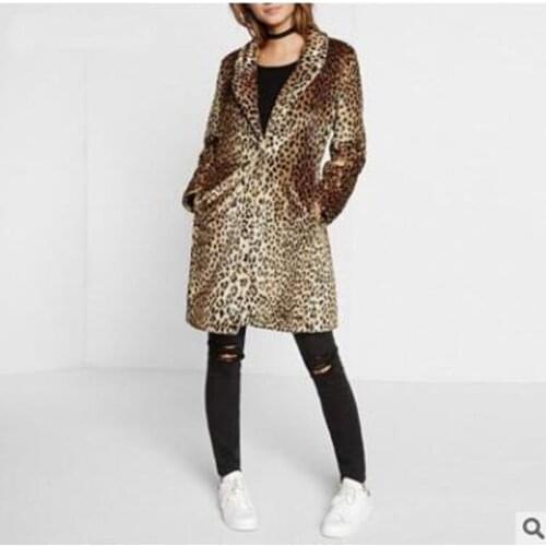Brieuces new winter Women Midum-Long Faux Fur Leopard Coat Women Faux Fur Jacket Casaco De Pele Falso Fur Coats Veste Fourrure