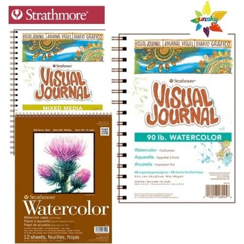 Strathmore 400 Series Visual Watercolor Journal, 140 LB Cold Press, 9"x12", 22 Sheets,90 LB 5.5"x8", Wire Bound, 34 Sheets