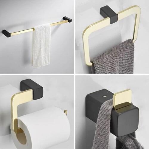 Gold and Black Bathroom Accessories Towel Holder Tissue Holder Towel Hanger Soap Holder Tooth Brush Holder Bath Hardware Brass