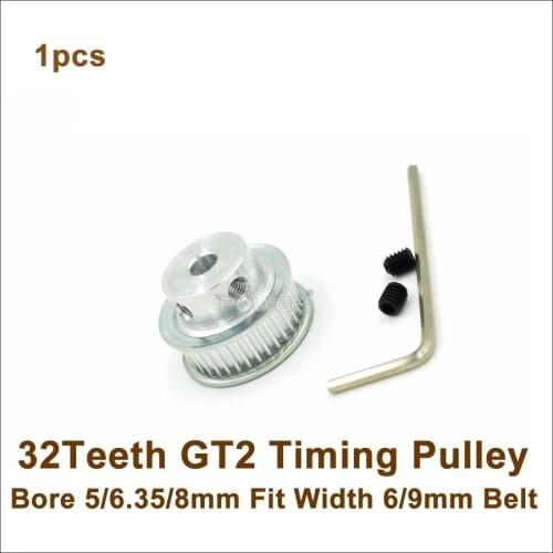 POWGE 32 Teeth 2GT Timing Pulley Bore 5/6.35/8mm Fit Width 6mm,9mm GT2 Timing Belt 3D Printer 32teeth 32T GT2 Timing Belt Pulley