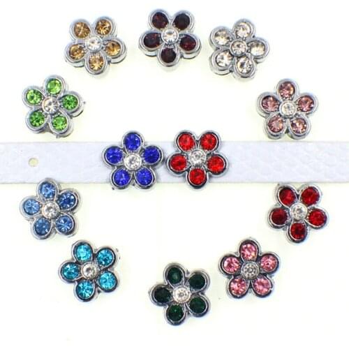 12PCS 8mm 12 Color Rhinstone Birthstone Flower Slide Charms Slide Beads DIY 8mm Bracelets Wristbands,Belt Straps Pet Name Collar