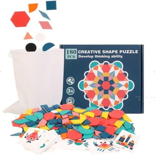 180pcs Kids Jigsaw Puzzle Creative Game Baby Montessori Wooden Educational Toys for Children Geometric Shape Tangram Puzzles Toy
