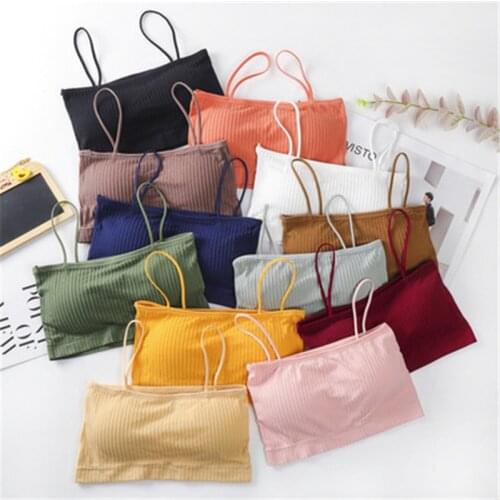 2020 Multi Color straight Thin Strap Sling Tank Top Solid Color Breathable Chest Pad Underwear Beauty Back Comfortable Tube Top