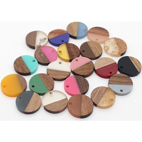 4pcs New Frosted Small Circle Earring Resin Charms Splicing Wood Earrings Bracelet Necklace Pendant Accessory For Jewelry Make