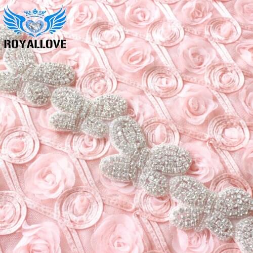 5 yards/lot wholesale bridal iron/sew on silver rhinestone beaded applique crystal butterfly trimmings for wedding dress sash