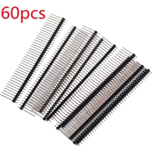 60pcs/lot Row 40 Pin 2.54mm Male Pin Header Connector PCB Board Pin Strip Electronic Component Raw For Arduino Prototype Shield