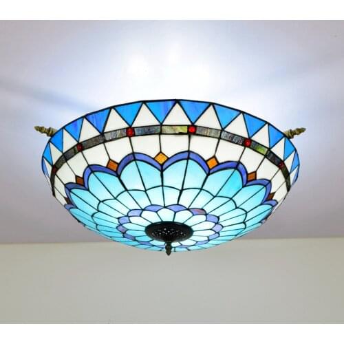65cm Mediterranean Tiffany Creative Colored Glass Small Living Room Restaurant Bar Bedroom Art Semi-Ceiling Lamp