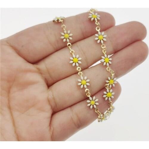Julie Wang 1 Meter Enamel Daisy Flower Chains Colorful Copper Metal For Bracelet Jewelry Making Handmade Accessory