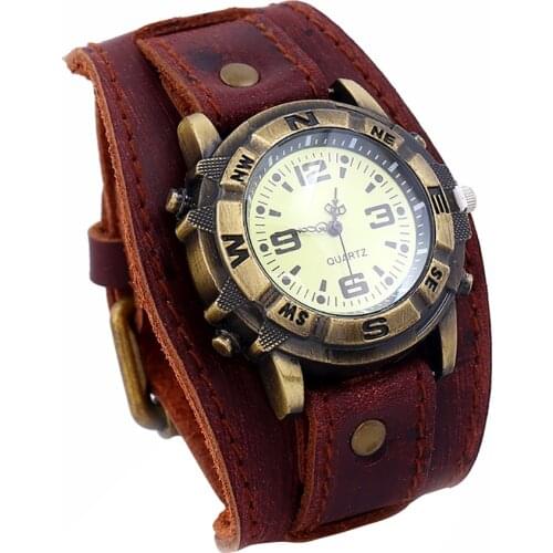 Vintage Women Men Punk Faux Leather Round Dial Quartz Bracelet Wrist Watches relogio erkek kol saati мужские часы reloj hombre