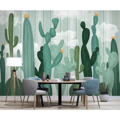 European Tropical Wallpaper Hand Painted Mural Creative 3D Wall Paper Rainforest Leaf Murals Contact Paper Cactus Plant Papers