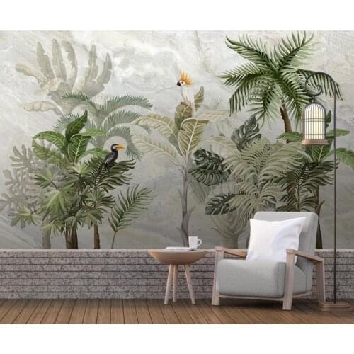European Tropical Wall Mural for Living Room Animal Photo Wallpaper Art Wall Decor Contact Paper Rain Forest Leaves Murals