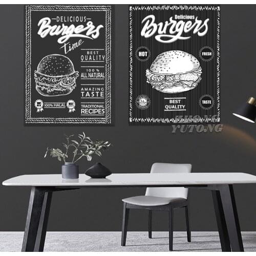 Burger Menu Food Sketch Canvas Posters and Prints Black White Pictures Restaurant Hamburger Shop Wall Art Decor Canvas Painting