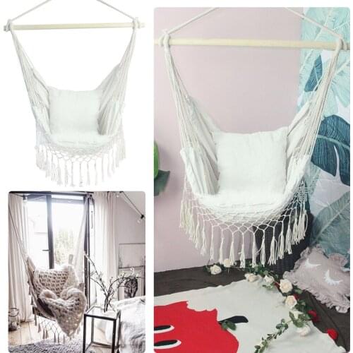 INS Indoor Outdoor Garden Hanging Chair Nordic Space-saving Durable Tassel Swing With Pillow