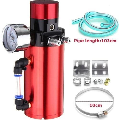 JX-LCLYL Engine Oil Catch Reservoir Breather Tank Can+Vacuum Pressure Gauge Red