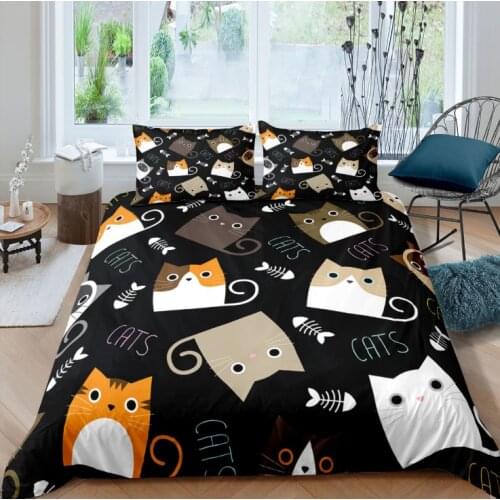 3PCS Cartoon Cat Bedding Set Boys Teens 3D Twin Print Duvet Cover Bedclothes Home Luxury Housse De Couette Dekbedovertrek 3pcs
