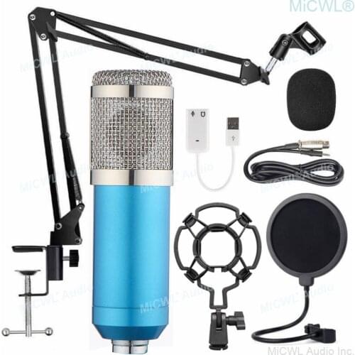 Professional Studio Recording Live Karaoke PC Sing Microphone Condenser Blue Mics Microfone with Shock Mount Desk Support