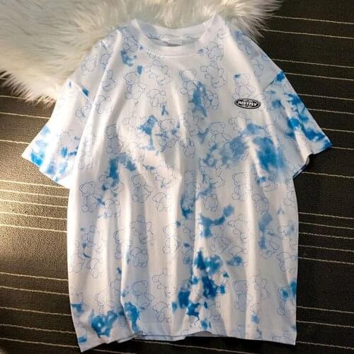 Cotton Cute Bear Tshirt y2k Streetwear Summer Oversized T Shirt Women clothes Harajuku Short Sleeves Tops Tee Kawaii Tie Dyed