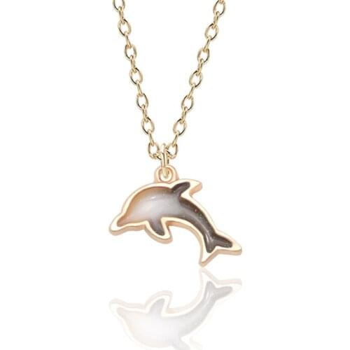 Cute Girls Tiny Enamel Dolphin Pendant Necklace Women Korea Style Gold Color Chain Choker Necklace Female Jewelry Party Gift
