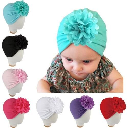 Fashion Solid Newborn Baby Girls Infant Hat Toddler Flower Soft Cap