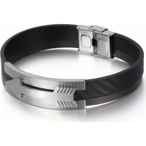 Fashion 23cm Stainless Steel Gold Arrow Charm Bracelet Mens Rope Chain Leather Bracelet Homme Jewelry Accessories