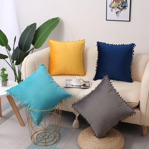 Soft Velvet Pillowcase Cushion Cover Home Decoration Pillow with Ball Sofa Bed Car Home Pillow Pillow30x50cm/45x45cm