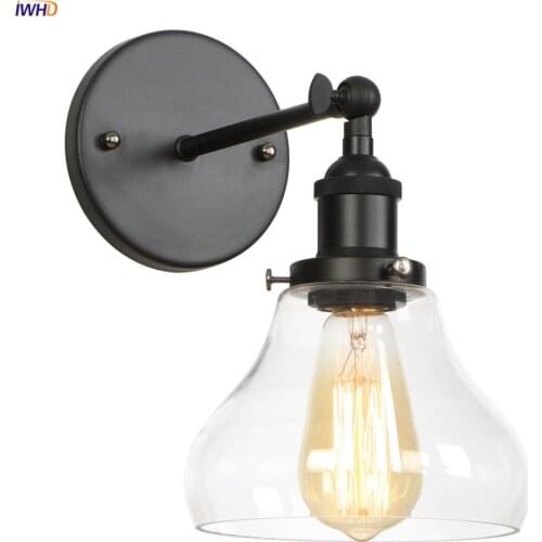 IWHD Edison Antique Rustic Wall Sconce Edison Style Lighting Black Metal Glass Retro Vintage Wall Light LED Applique Murale