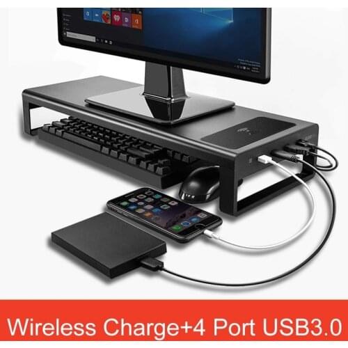 Monitor Stand Riser Multi-Function 4 Ports USB 3.0 Hub Wireless Charging Desktop Monitor Stand Computer Screen Riser Desk Holder