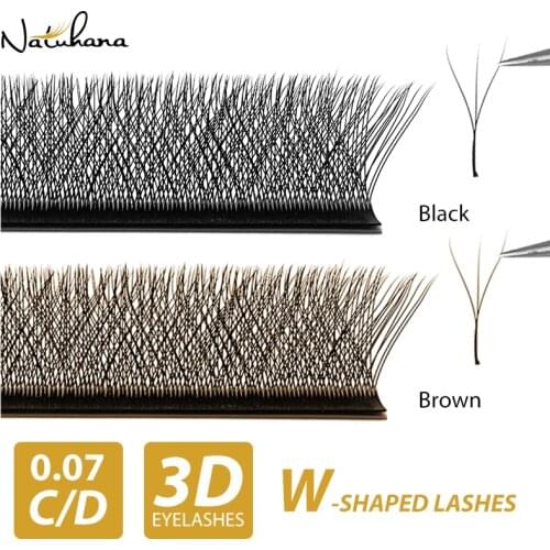 NATUHANA W-shaped Eyelash Extensions 3D Clover Premade Volume Fans W Style Individual Lashes Natural False Eyelash Makeup Tool
