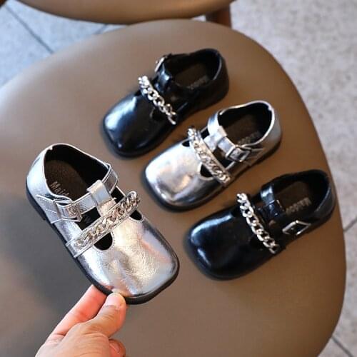 Autumn 2021 New Childrens Shoes Chain Baby Leather Shoes Toddler Soft Sole Comfortable Shoes British Style Girls Princess Shoes