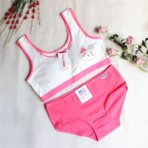 8-16Y Girl Comfortable Training Bra Set for Teen Kids Youth Underwear Suit Girls Cartoon Printed Cotton Child Underwear Suit