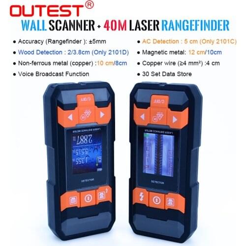 OUTEST Metal Detector Wiring Detector Laser Distance Meter Rangefinder Wall Scanner Wire Cable Metal Stud Wood Finder tape