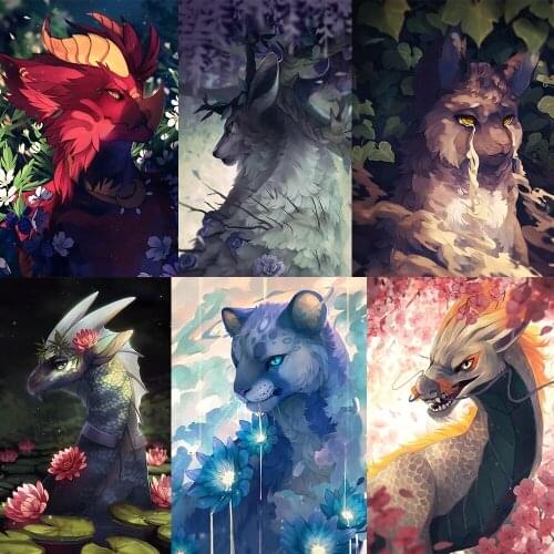 Full Square/round Cartoon Animals Dragon Wolf Tiger Diamond Embroidery Mosaic Embroidery 5D Diy Diamond Painting Home Decor