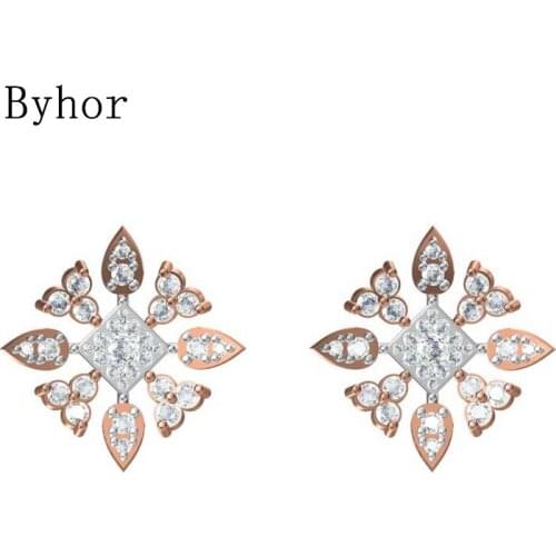 Byhor Solid 14K White/Yellow+White/Rose+White Gold 1.122ct H/SI Natural Diamonds Fine Jewelry Wedding Gift Stud Earrings Cерьги