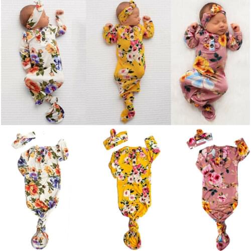 Flower Newborn Baby Boy Girl Swaddle Wrap Blanket Sleeping Bag+Headband Set 0-6M