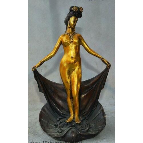 Old Chinese Bronze Gilt People Beautiful Woman Beauty Beauty Femme Fatale Statue